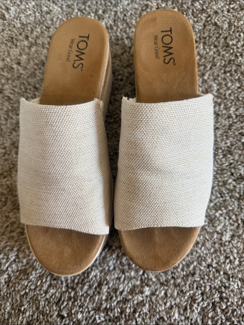 TOMS Cream Textured Platform Slide Wedge Mules - Picture 3 of 6